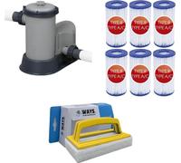WAYS - Entretien de piscine - Pompe de filtration 5678 L/u & 6 filtres type III & brosse à récurer WAYS