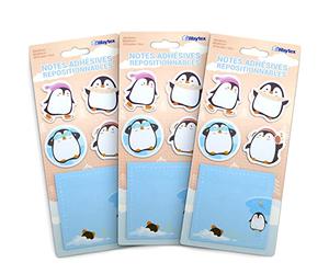 WAYTEX 300 Notes autocollantes repositionnables Fantaisies Animaux Mignons 3 présentoirs de 100 notes 4 Minis blocs forme Pingouins et 1 Bloc carré 8x8 cm imprimé