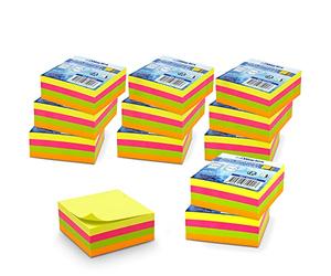 WAYTEX 3840 Notes autocollantes repositionnables 12 bloc de 320 feuilles multi-couleurs néon carré 75 x 75 mm