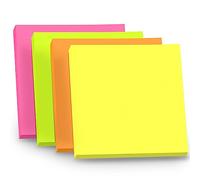 WAYTEX 400 Notes Autocollantes Repositionnables Lot de 4 blocs de 100 Sticky Notes Carrées 75 x 75 mm 4 Couleurs Néon