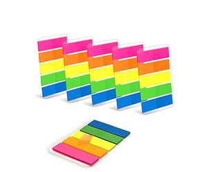 WAYTEX 750 Marque-page autocollants plastifiés 6 pochettes de 5 mini blocs de 25 feuillets couleurs néon 45 x 12 mm adhésifs repositionnables