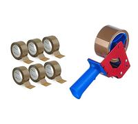 Waytex 930707 Ruban Adhésif d'Emballage Marron, Silencieux, en Polypropylène épaisseur 28 microns, Pack de 6 rouleaux & Tesa PACK Lot Dérouleur + Ruban d'Emballage - 50 m x 48 mm