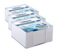 Waytex 931081 Bloc mémo de 350 notes blanches 9 x 9 cm avec support plexi transparent (Lot de 3)