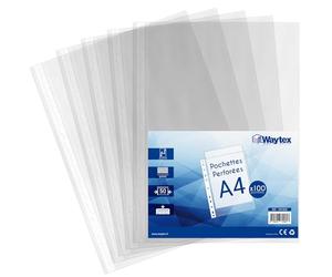 Waytex 931304 Pochettes Perforées A4 Transparentes Grainées 50 microns - Paquet de 100