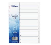 WAYTEX 931345 Intercalaires Numériques A4 12 Touches avec Numéros Imprimés de 1 à 12 en Polypropylène Blanc avec Index