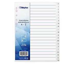 WAYTEX 931346 Intercalaires Alphabétiques A4 21 Touches avec Lettres Imprimées de A à Z en Polypropylène Blanc