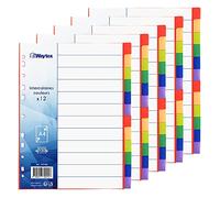 Lot de 5 jeux de 12 Intercalaires A4 Couleurs Vives en Polypropylène avec Page d'Index G