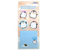 WAYTEX 931666 100 Notes autocollantes repositionnables Fantaisies Animaux Mignons sur support présentoir 4 Minis blocs forme Pingouins et 1 Bloc carré 8x8 cm imprimé Pingouin