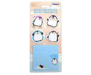 WAYTEX 931666 100 Notes autocollantes repositionnables Fantaisies Animaux Mignons sur support présentoir 4 Minis blocs forme Pingouins et 1 Bloc carré 8x8 cm imprimé Pingouin
