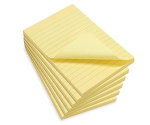 WAYTEX 931680C6 600 Notes adhésives A6 avec lignes Lot de 6 Blocs de 100 Feuilles autocollantes repositionnables Grand format 9,8 x 15 cm - Couleur jaune pastel