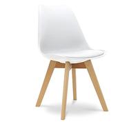 Chaise de bureau scandinave blanche - Pieds bois et assise confort simili cuir - Style nordique pour bureau ou maison
