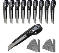 WAYTEX Lot de 10 cutters 18mm à Molette + 40 lames de rechange, Guide lame métal et réserve pour 2 lames dans le manche