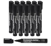 Waytex Lot de 12 Marqueurs Permanents Noir Pointe Conique Encre indélébile Feutre Pointe Ogive 1,5 à 2 mm