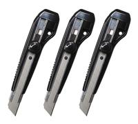 WAYTEX Lot de 3 cutters 18mm avec Blocage de Lame à Molette Guide lame métal et 9 Lames Sécables incluses pour Pro et Particuliers