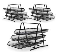WAYTEX Lot de 3 Trieurs avec Corbeilles à courrier en Métal Mesh Noir Coulissantes, Trieur de Bureau sur 3 Niveaux, en Fils Métalliques, Organiseur de Bureau pour Documents