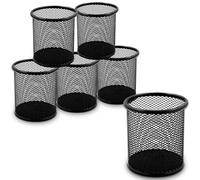 Waytex Lot de 6 Pots à Crayons de Bureau en Métal mailles Mesh Porte Stylos Rond Noir
