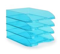 Waytex Pack de 4 Corbeilles à Courrier A4 Plastique Bleu Transprent Bleu transparent G
