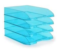 Waytex Pack de 4 Corbeilles à Courrier A4 Plastique Bleu Transprent Bleu transparent G