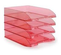Waytex Pack de 4 Corbeilles à Courrier A4 Plastique Rouge Transprent Rouge transparent G