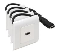 Waytex Prise murale HDMI Type Mosaic 80x80 femelle complète, Plastron HDMI 45x45 F/F câble 20cm avec Plaque et support à vis, couleur Blanc (Lot de 4)