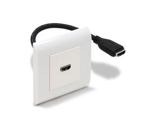 Waytex Prise murale HDMI Type Mosaic 80x80 femelle complète, Plastron HDMI 45x45 F/F câble 20cm avec Plaque et support à vis, couleur Blanc