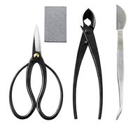 Wazakura Kit de 4 Outils Japonais pour Bonsaï et Jardinage Fabriqués au Japon, Ciseaux Traditionel 180mm, Coupe-Branches Concave 200mm, Pince en Acier Inoxydable, Gomme à Sève