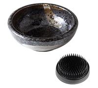 Wazakura Kit Outils Essentiels Japonais Ikebana, Petit Vase Rond en Céramique et Pique Fleurs pour Arrangement Floral, Vase Noir, Kenzan Noir, Minoyaki Series