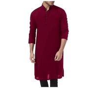 WAZHAKU Caftan Musulman Hommes Rétro Caftan Robes Demi-Manches Thobe Vêtements Musulmans Long Abaya Grandes Tailles Hommes Royalty Afghan Dubaï Robe Islamique Ramadan Vêtements de prière, rouge, L