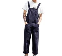 WAZHAKU Jeans pour homme Denim avec poches Cargo Jeans Retro Jumpsuit Salopette de travail Bleu Salopettes de travail Loose Fit Salopette avec poches Jumpsuit en jeans Salopette en jean A Longue