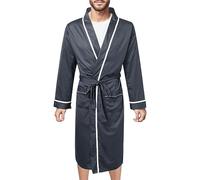 WAZHAKU Peignoir de bain en coton léger pour homme - Manches longues - Peignoir de bain - Kimono - Peignoir de sauna - Loungewear - Avec poches et ceinture, bleu foncé, XXXL