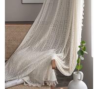 WAZZIO Lot de 2 Rideaux en Dentelle bohème de 213,4 cm avec Passe-Tringle - Rideaux Transparents de Style bohème Vintage à Motif géométrique pour Salon, Chambre à Coucher, Beige