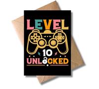 WBdesignz Carte d'anniversaire 10 ans garçon avec enveloppe, motif de manette - Carte de jeu pour enfants de joueurs - Niveau 10 déverrouillée - Design cool pour les fans de joueurs (format A6)