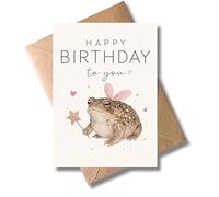 WBdesignz Carte d'anniversaire amusante grenouille avec enveloppe - Adorable fée avec ailes et baguette magique - Carte cadeau d'anniversaire pour amis, famille, hommes et femmes - Carte de vœux (DIN