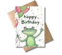 WBdesignz Carte d'anniversaire amusante grenouille avec enveloppe - Happy Birthday - Carte d'anniversaire animal mignon - Ballons et confettis - Carte de vœux pour enfants et adultes (DIN A6