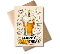 WBdesignz Carte d'anniversaire humoristique de bière avec enveloppe - Carte d'anniversaire amusante - Jeu de mots Happy Beer - Chope de bière et bougie - Félicitations pour les buveurs de bière, amis