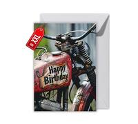 WBdesignz Carte d'anniversaire moto avec enveloppe, motif de moto vintage, avec inscription en anglais « Happy Birthday » sur réservoir, carte de vœux cool pour hommes et fans de moto, rétro, amateurs