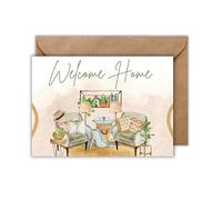 WBdesignz Carte de félicitations avec enveloppe - Carte de pendaison de crémaillère pour voisins Welcome Home Style bohème Salon Motif maison, achat de maison, nouvel appartement, carte cadeau de