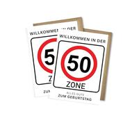 WBdesignz Lot de 2 cartes d'anniversaire 50 ans avec enveloppes - Cartes amusantes « Bienvenue dans la zone 50 » - Cartes de vœux pour femmes et hommes - Panneau de signalisation - Anniversaire