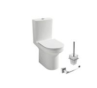 WC à poser sans bride sortie horizontale Elite avec abattant frein de chute + Porte-balai et porte-rouleau Moderne chromé