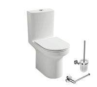 WC à poser sans bride sortie horizontale JACOB DELAFON Elite avec abattant frein de chute + Porte-balai et porte-rouleau rond chromé