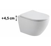 WC mural SAT Ergo, surélevé de 4,5 cm, sans rebord, avec chasse tourbillon et abattant SoftClose, blanc
