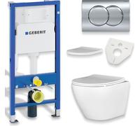 WC SET : élément de bâti-support Duofix + toilette Slim Soft-Close Desna blanc + tapis d'insonorisation + plaque de déclenchement en chrome