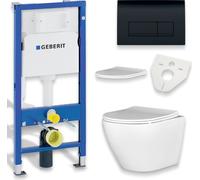 WC SET : élément de bâti-support Duofix + toilette Slim Soft-Close Desna blanc + tapis d'insonorisation + plaque de déclenchement en noir