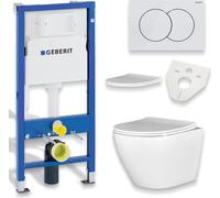 WC SET : élément de bâti-support Duofix + toilette Slim Soft-Close Desna blanc + tapis d'insonorisation + plaque de déclenchement en blanc