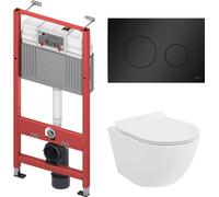 WC SET : élément de bâti-support TECEbase + toilette Rolo blanc + tapis d'insonorisation + plaque de déclenchement noire