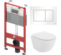 WC SET : élément de bâti-support TECEbase + toilette Rolo blanc + tapis d'insonorisation + plaque de déclenchement en blanc