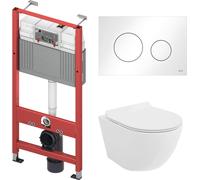 WC SET : élément de bâti-support TECEbase + toilette Rolo blanc + tapis d'insonorisation + plaque de déclenchement en blanc