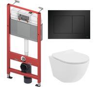 WC SET : élément de bâti-support TECEbase + toilette Rolo blanc + tapis d'insonorisation + plaque de déclenchement noire