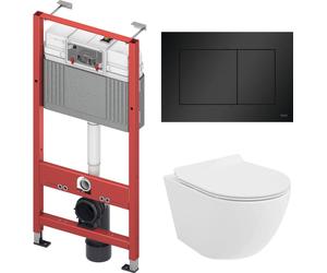 WC SET : élément de bâti-support TECEbase + toilette Rolo blanc + tapis d'insonorisation + plaque de déclenchement noire