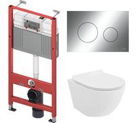 WC SET : élément de bâti-support TECEbase + toilette Rolo blanc + tapis d'insonorisation + plaque dechromée